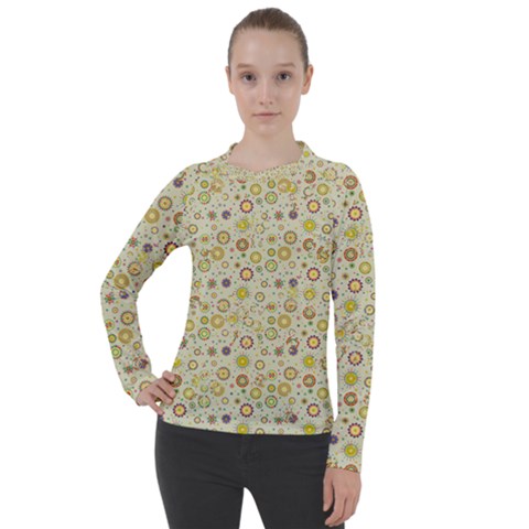 Abstract Flowers And Circle Women s Pique Long Sleeve Tee by DinzDas