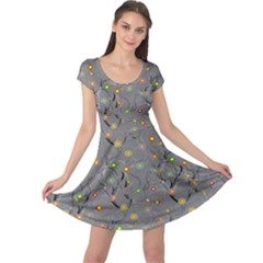 Abstract Flowers And Circle Cap Sleeve Dress by DinzDas