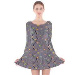 Abstract Flowers And Circle Long Sleeve Velvet Skater Dress by DinzDas