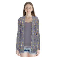Abstract Flowers And Circle Drape Collar Cardigan