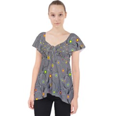 Abstract Flowers And Circle Lace Front Dolly Top by DinzDas