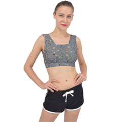 Abstract Flowers And Circle V-Back Sports Bra