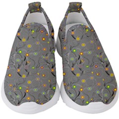 Abstract Flowers And Circle Kids  Slip On Sneakers by DinzDas