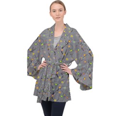 Abstract Flowers And Circle Long Sleeve Velvet Kimono  by DinzDas