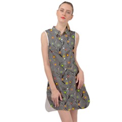 Abstract Flowers And Circle Sleeveless Shirt Dress by DinzDas