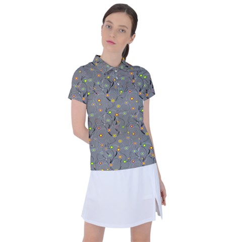 Abstract Flowers And Circle Women s Polo Tee by DinzDas