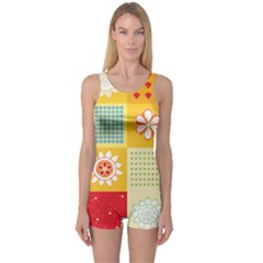 Abstract Flowers And Circle One Piece Boyleg Swimsuit by DinzDas