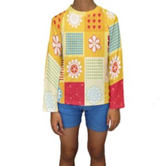 Abstract Flowers And Circle Kids  Long Sleeve Swimwear by DinzDas