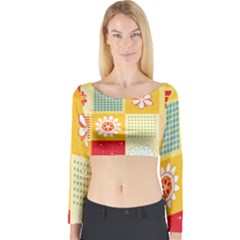 Abstract Flowers And Circle Long Sleeve Crop Top by DinzDas