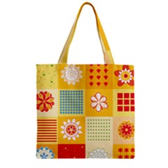 Abstract Flowers And Circle Zipper Grocery Tote Bag by DinzDas