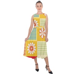 Abstract Flowers And Circle Midi Tie-back Chiffon Dress by DinzDas