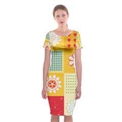 Abstract Flowers And Circle Classic Short Sleeve Midi Dress by DinzDas