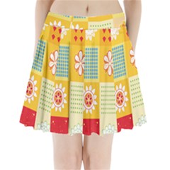 Abstract Flowers And Circle Pleated Mini Skirt by DinzDas