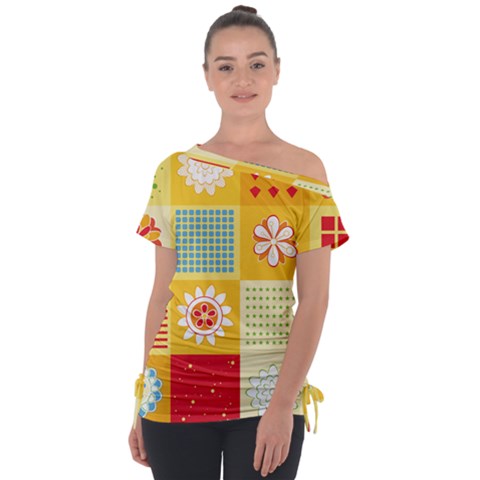 Abstract Flowers And Circle Tie-up Tee by DinzDas