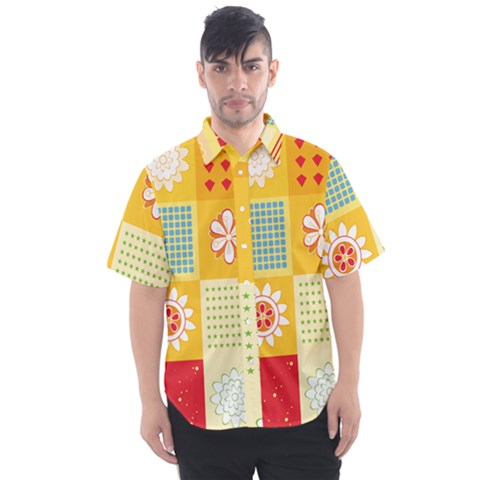 Abstract Flowers And Circle Men s Short Sleeve Shirt by DinzDas