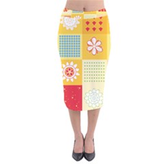 Abstract Flowers And Circle Velvet Midi Pencil Skirt by DinzDas