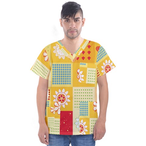Abstract Flowers And Circle Men s V-neck Scrub Top by DinzDas