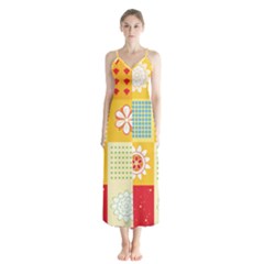 Abstract Flowers And Circle Button Up Chiffon Maxi Dress by DinzDas