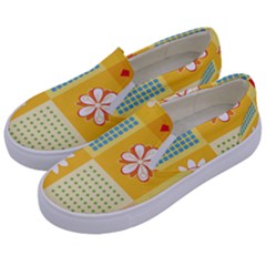 Abstract Flowers And Circle Kids  Canvas Slip Ons by DinzDas