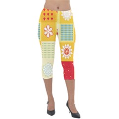 Abstract Flowers And Circle Lightweight Velour Capri Leggings  by DinzDas