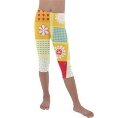 Abstract Flowers And Circle Kids  Lightweight Velour Capri Leggings  by DinzDas