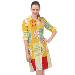 Abstract Flowers And Circle Long Sleeve Mini Shirt Dress by DinzDas