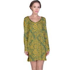 Abstract Flowers And Circle Long Sleeve Nightdress