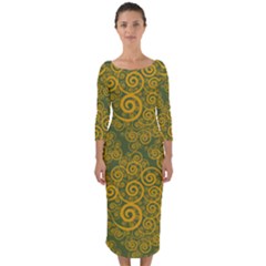 Abstract Flowers And Circle Quarter Sleeve Midi Bodycon Dress by DinzDas