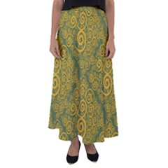 Abstract Flowers And Circle Flared Maxi Skirt by DinzDas