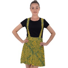 Abstract Flowers And Circle Velvet Suspender Skater Skirt by DinzDas