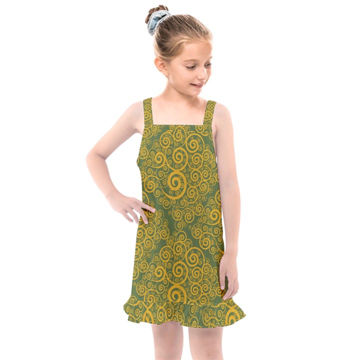 Abstract Flowers And Circle Kids  Overall Dress