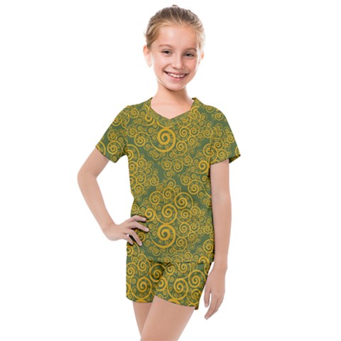 Abstract Flowers And Circle Kids  Mesh Tee And Shorts Set by DinzDas