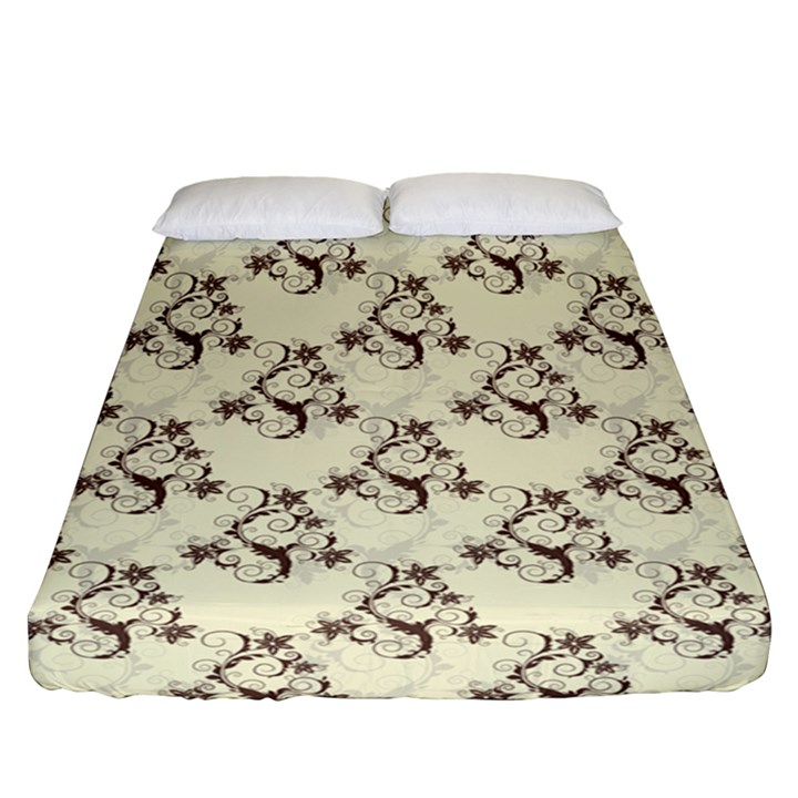 Abstract Flowers And Circle Fitted Sheet (Queen Size)