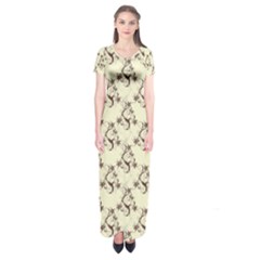 Abstract Flowers And Circle Short Sleeve Maxi Dress by DinzDas