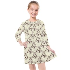 Abstract Flowers And Circle Kids  Quarter Sleeve Shirt Dress