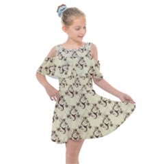 Abstract Flowers And Circle Kids  Shoulder Cutout Chiffon Dress by DinzDas
