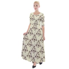 Abstract Flowers And Circle Half Sleeves Maxi Dress by DinzDas