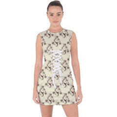 Abstract Flowers And Circle Lace Up Front Bodycon Dress by DinzDas