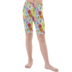 Abstract Flowers And Circle Kids  Mid Length Swim Shorts by DinzDas