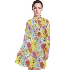 Abstract Flowers And Circle Long Sleeve Chiffon Shirt Dress by DinzDas