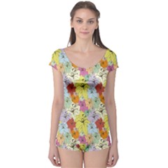 Abstract Flowers And Circle Boyleg Leotard  by DinzDas