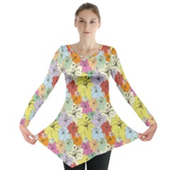 Abstract Flowers And Circle Long Sleeve Tunic  by DinzDas