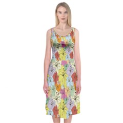 Abstract Flowers And Circle Midi Sleeveless Dress by DinzDas