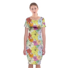 Abstract Flowers And Circle Classic Short Sleeve Midi Dress by DinzDas