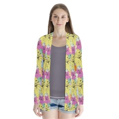 Abstract Flowers And Circle Drape Collar Cardigan by DinzDas