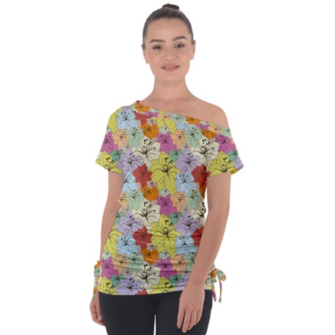 Abstract Flowers And Circle Tie-up Tee by DinzDas