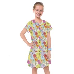 Abstract Flowers And Circle Kids  Drop Waist Dress by DinzDas