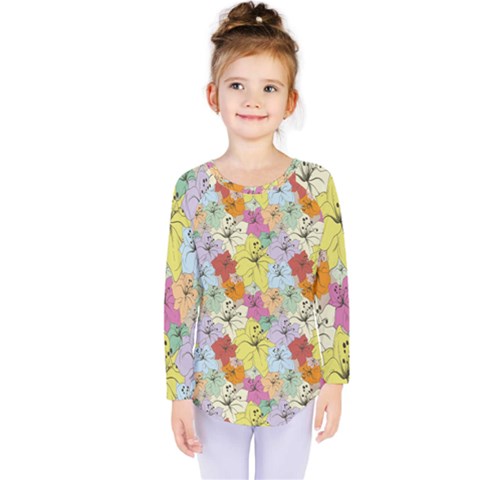Abstract Flowers And Circle Kids  Long Sleeve Tee by DinzDas