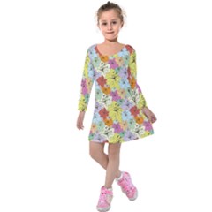 Abstract Flowers And Circle Kids  Long Sleeve Velvet Dress by DinzDas