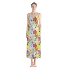 Abstract Flowers And Circle Button Up Chiffon Maxi Dress by DinzDas